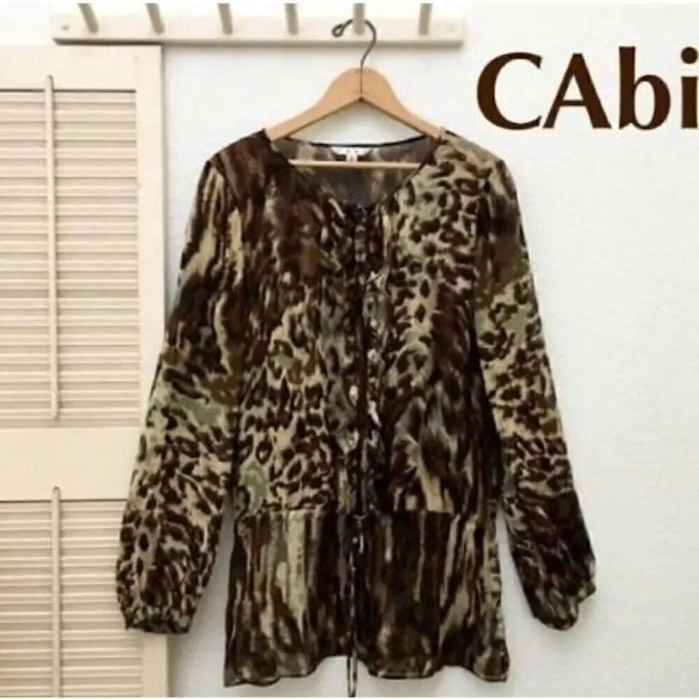 CABI SILK CREPE ANIMAL PRINT SHEER chiffon TUNIC BLOUSE SHIRT TOP